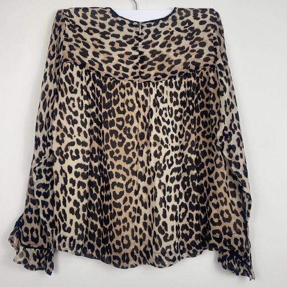 Ganni leopard print blouse long sleeve ruffle round neck size 34 or XS - Picture 5 of 8